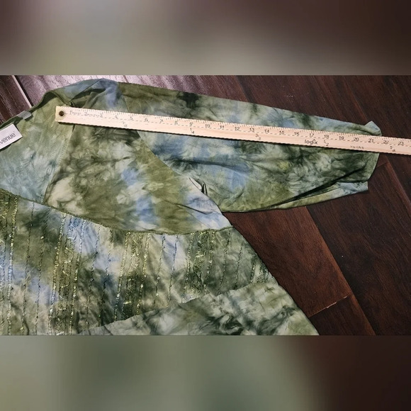 Avenue Womens Stretchy Green V Neck Long Sleeve Blouse - Picture 3 of 9